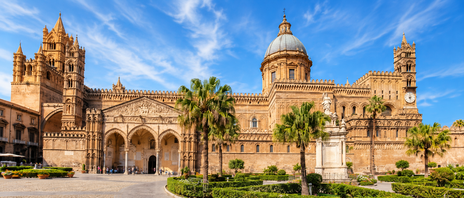 sunlit palermo cathedral plaza