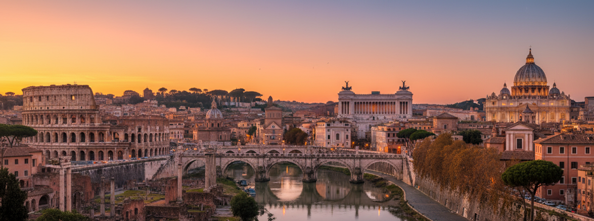 firefly_gemini flash_crea skyline di roma con monumenti caratteristici più orizzontale 548095