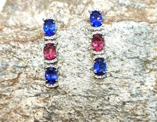 Orecchini in oro bianco con diamanti Tanzanite e Tormaline Rosa