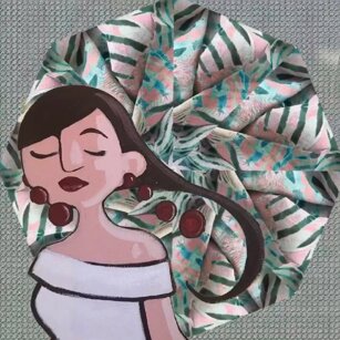 “... pervasa da un insolito senso di magia” Dettaglio da opera di Selene Campanella “Dancing around the world”, Stola in georgette 70cm/180cm