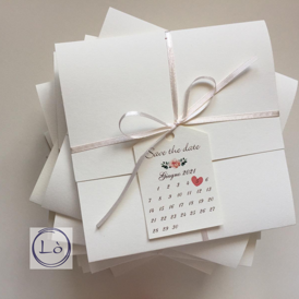 Busta partecipazione Interno con tasca, tag calendarietto nozze a vista