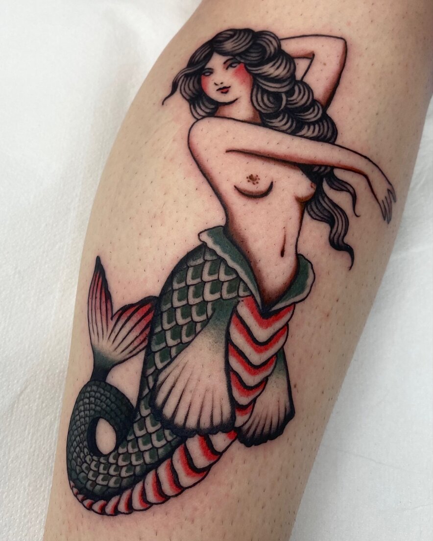 marmaid sirena tattoo tatuaggio tradizionale original flash lady vintage