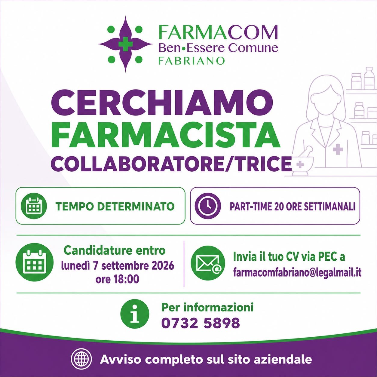 AVVISO DI RICERCA - FARMACISTA COLLABORATORE AVVISO DI RICERCA - FARMACISTA COLLABORATORE