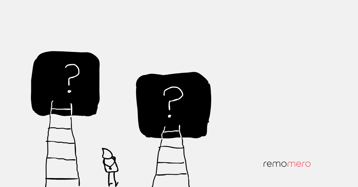 tecnologia-della-scelta-remomero.png Disegno di due ingressi oscuri ciascuno con una sccala di accesso e sotto un omino stilizzato che si chiede in quale dei due scegliere di entrare: metafora della scelta nel processo di progettazioneentrare