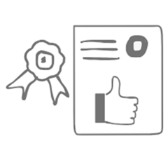 Disegno schizzo di una coccarda e un certificato con una mano che fa il gesto di ok: metafora di qualificazione
