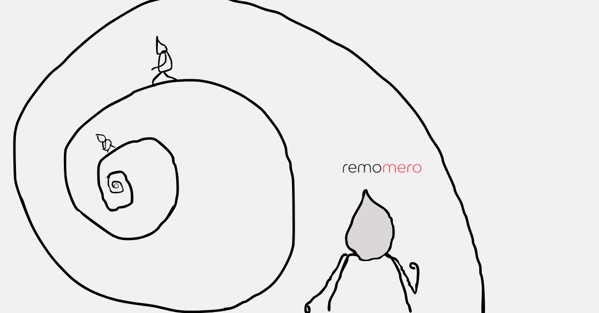 processo-spiraliforme-della-ricerca-remomero.png Disegno di una spirale percorso da un omino stilizzato: metafora del processo spiraliforme della progettazione
