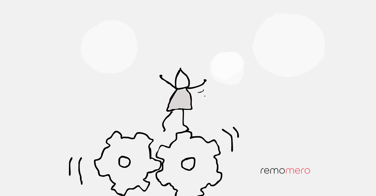 orizzonte-rapporti-di-produzione.png Disegno di un omino stilizzato che cerca di mantenersi in equilibrio su due ingranaggi che ruotano: metafora dei rapporti di produzione nella progettazione