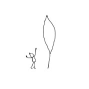 Disegno-schizzo di omino che esulta davanti a un albero che cresce