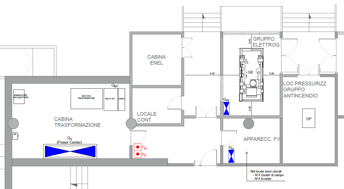 Stralcio locale cabina e locale gruppo elettrogeno Stralcio locale cabina e locale gruppo elettrogeno