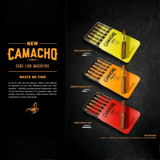 Sigaro Camacho in primo piano, con fascia colorata e foglia di tabacco a fermentazione robusta