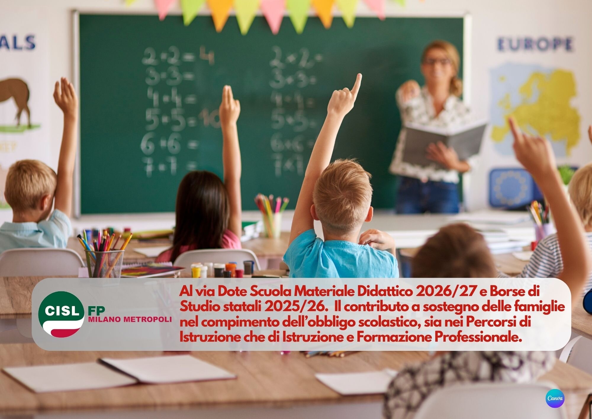CISL FP Milano Metropoli. Dote Scuola Materiale Didattico 2026/27 e Borse di Studio statali 2025/26: come farne richiesta
