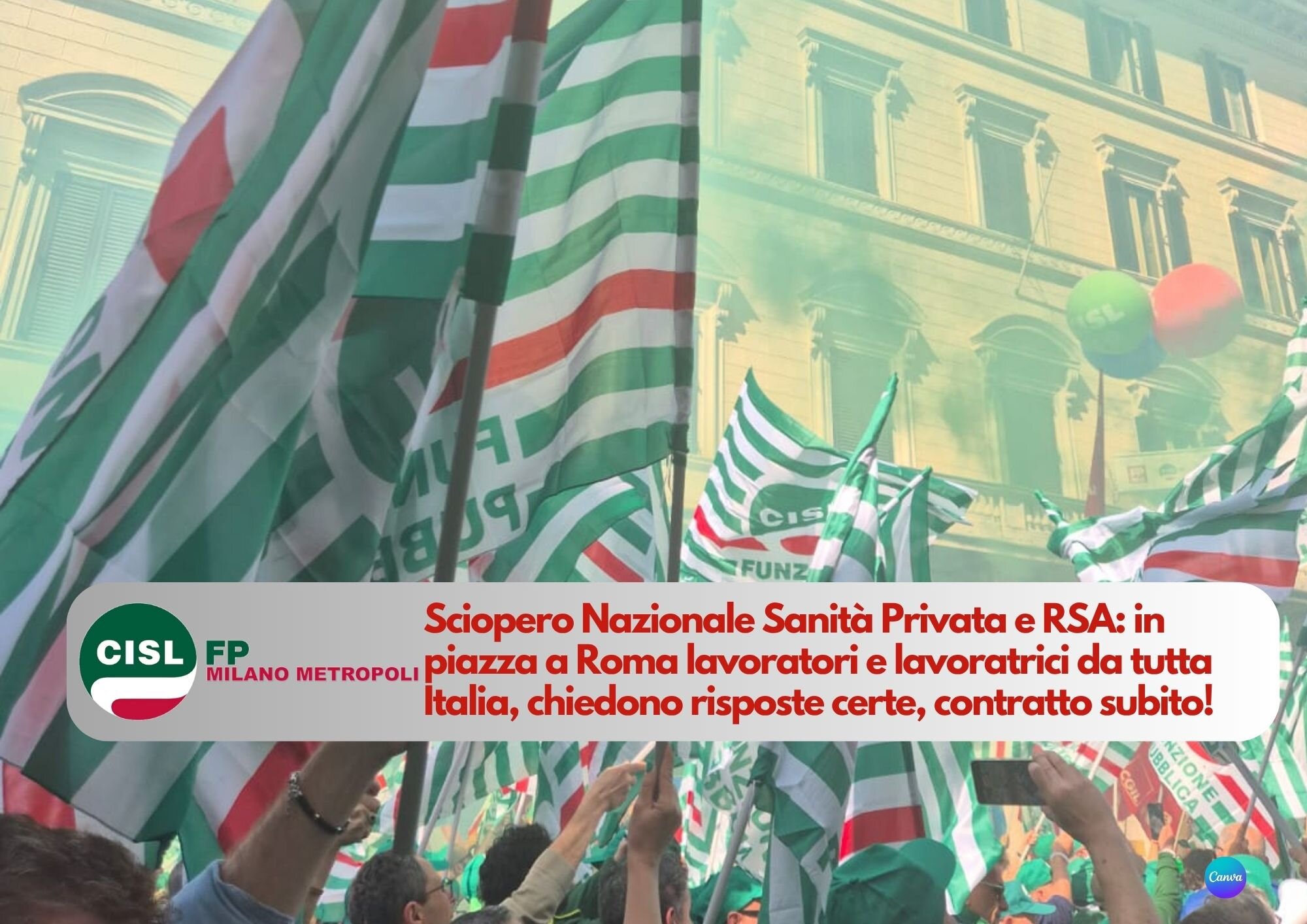 CISL FP Milano Metropoli. In Piazza a Roma per chiedere il rinnovo del Contratto per i lavoratori di Sanità Privata e Rsa