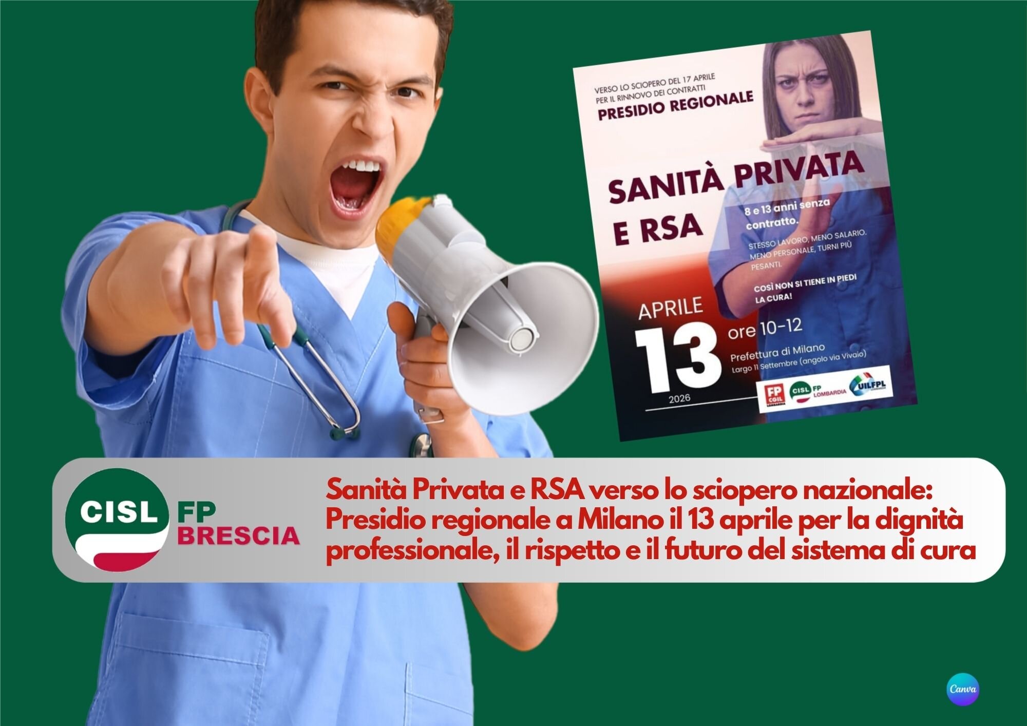 CISL FP Brescia. Sanit&agrave; privata e RSA in presidio regionale a Milano il 13 aprile verso lo sciopero nazionale!