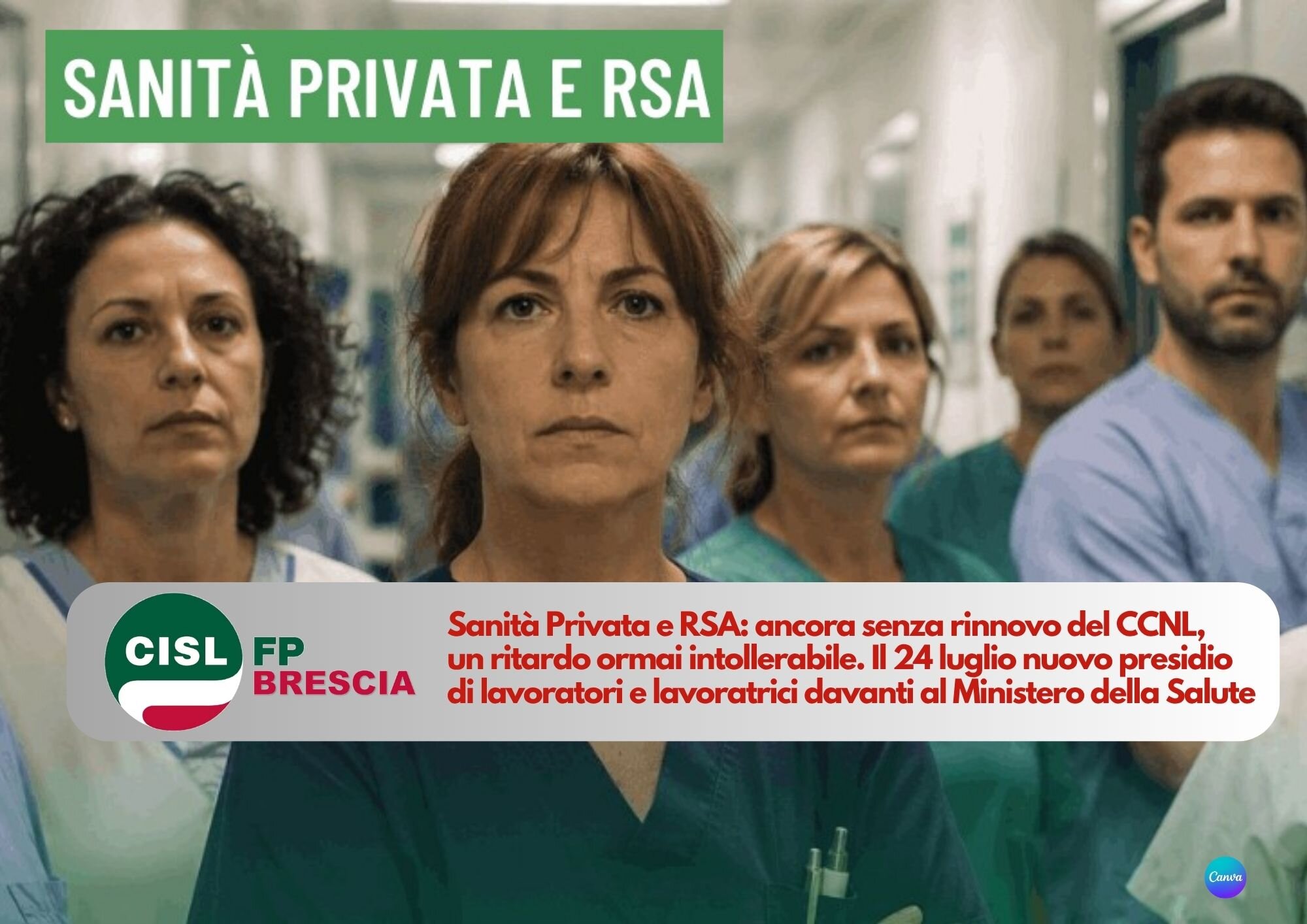 CISL FP Brescia. Sanità Privata e RSA: Contratto ancora in stallo, il 24 luglio in presidio al Ministero della Salute