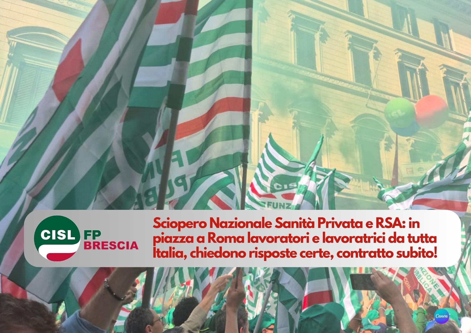CISL FP Brescia. In Piazza a Roma per chiedere il rinnovo del Contratto per i lavoratori di Sanità Privata e Rsa