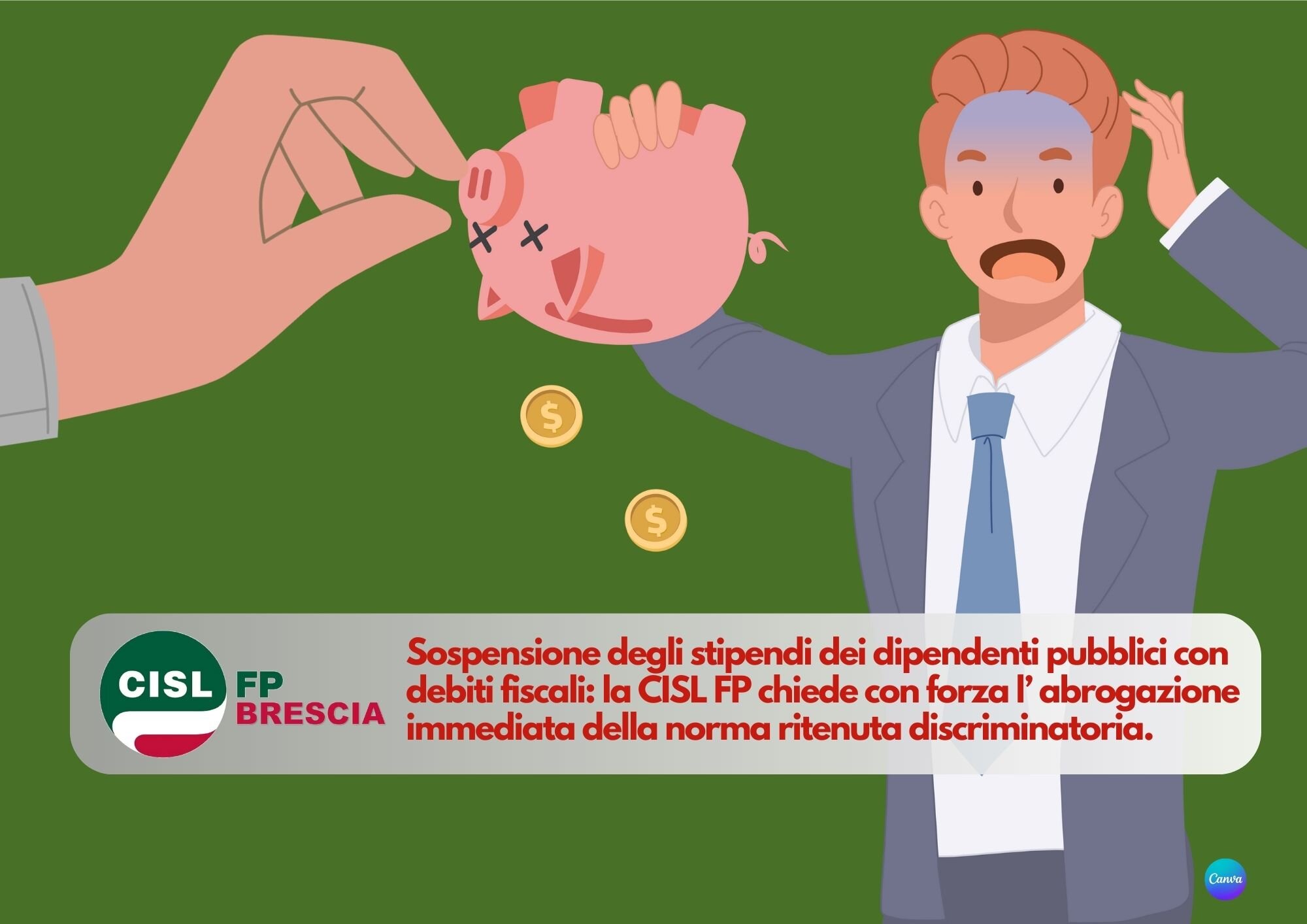 CISL FP Brescia. Sospensione stipendi dipendenti pubblici con debiti fiscali: norma discriminatoria da abrogare