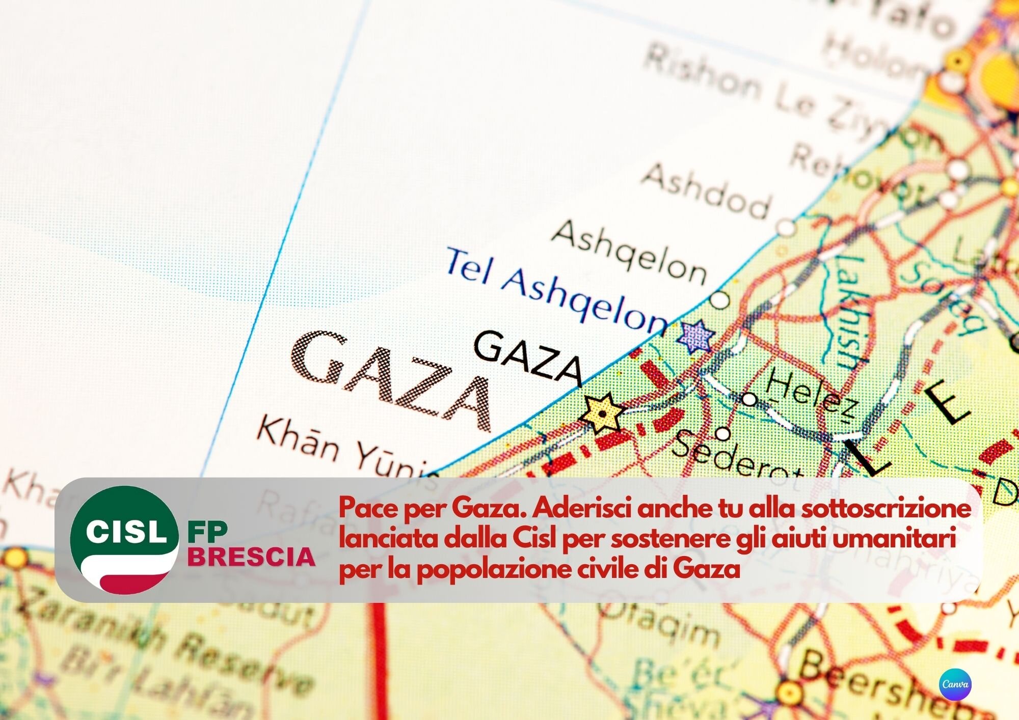 CISL FP Brescia. Sottoscrizione Cisl per sostenere gli aiuti umanitari per la popolazione civile di Gaza