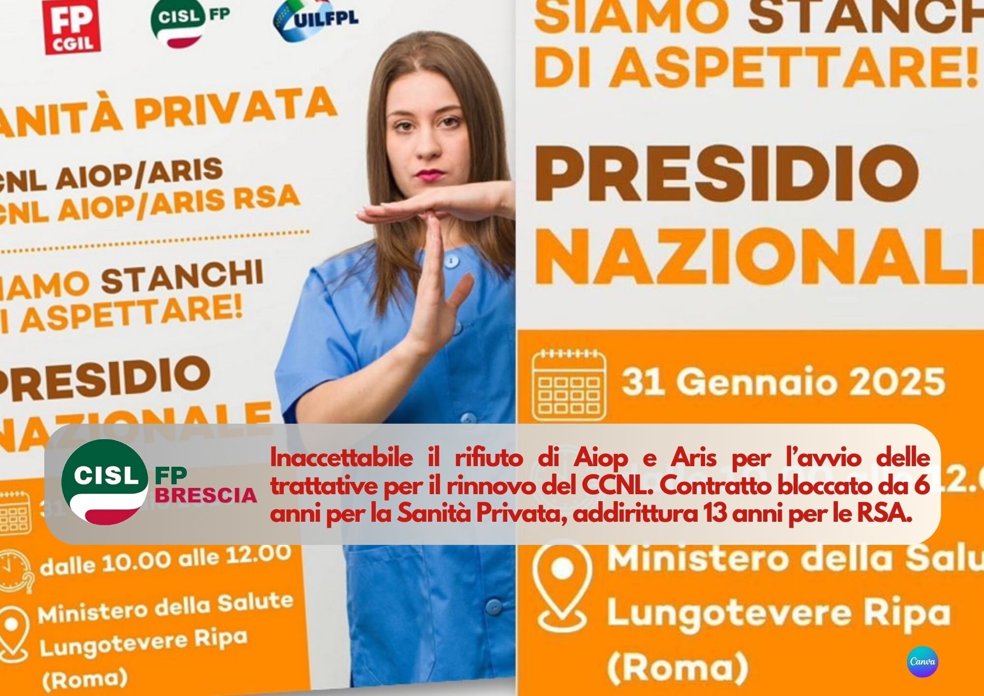CISL FP Brescia. Sanità privata. La storia infinita: ma siamo stanchi di aspettare. Grande partecipazione di lavoratrici e lavoratori in predisio a Roma CISL FP Brescia. Sanità privata. La storia infinita: ma siamo stanchi di aspettare. Grande partecipazione di lavoratrici e lavoratori in predisio a Roma
