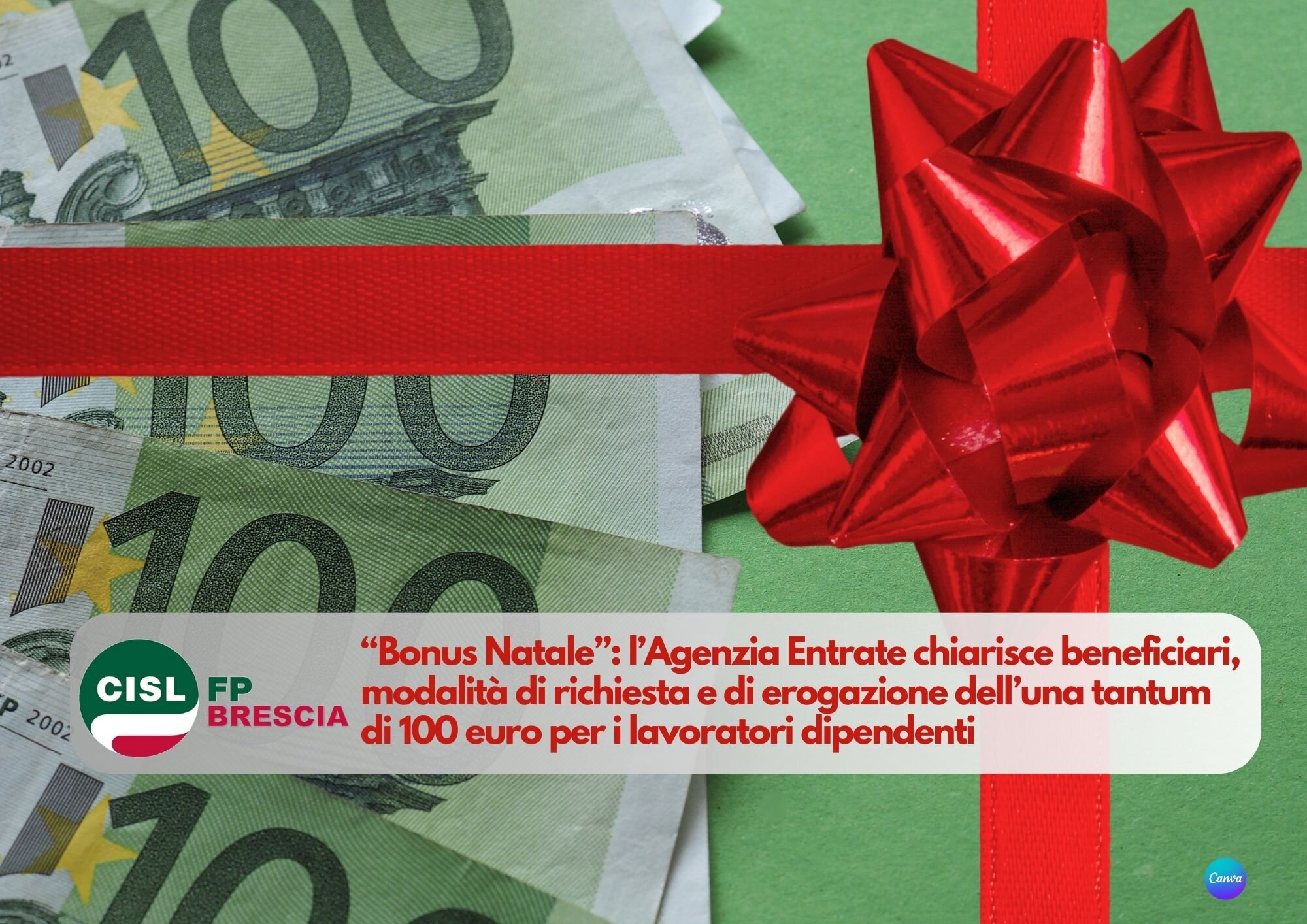CISL FP Brescia. Bonus Natale: l' Agenzia Entrate chiarisce a chi spetta, come richiederlo e come sar&agrave; erogato. Aggiornato a Novembre