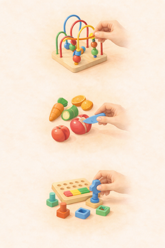 giocattoli educativi in un triptico