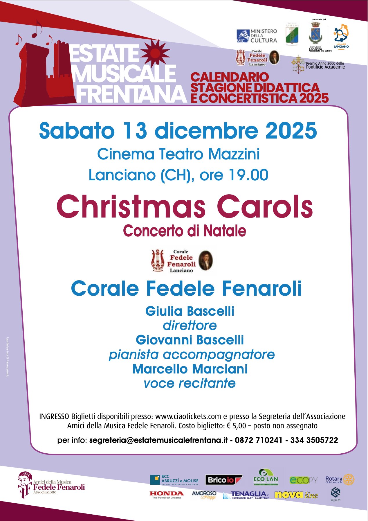 &ldquo;Christmas Carol&rdquo;, l&rsquo;omaggio al Natale dell&rsquo;Estate Musicale Frentana