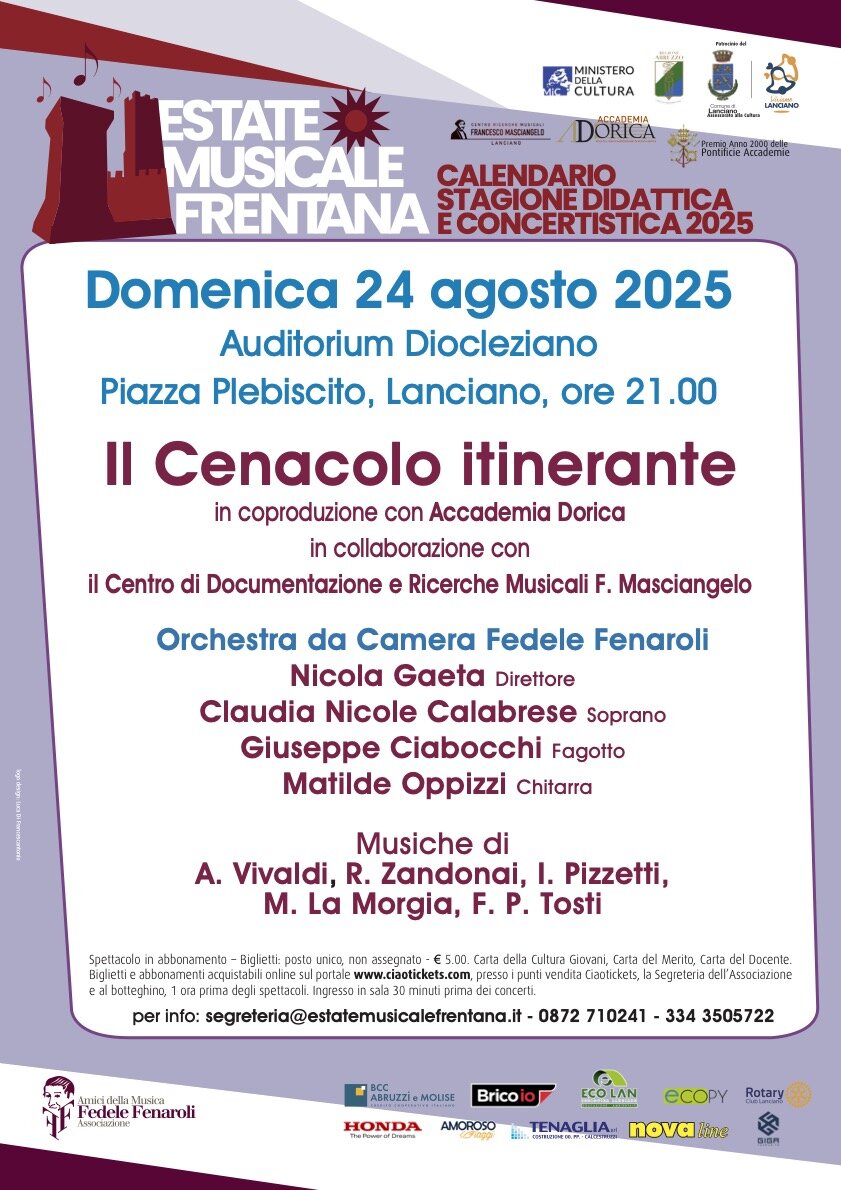 &ldquo;Il Cenacolo itinerante&rdquo;, l&rsquo;Estate Musicale Frentana apre all&rsquo;Accademia Dorica di Ancona