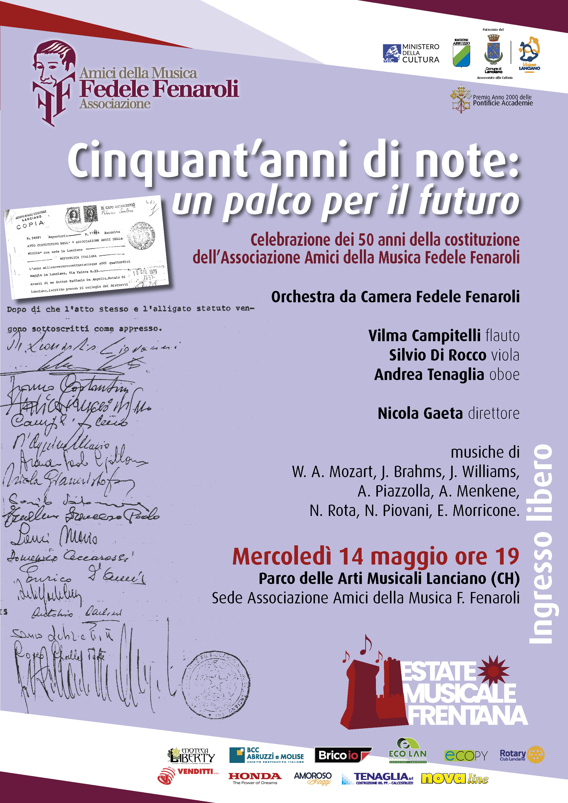 Un concerto per i 50 anni dell&rsquo;associazione &ldquo;Amici della Musica&rdquo;