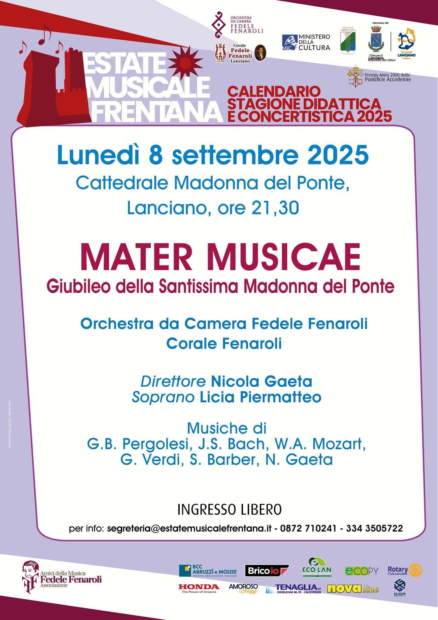 Mater Musicae&rdquo;, la dedica dell&rsquo;Estate Musicale Frentana alla Madonna del Ponte