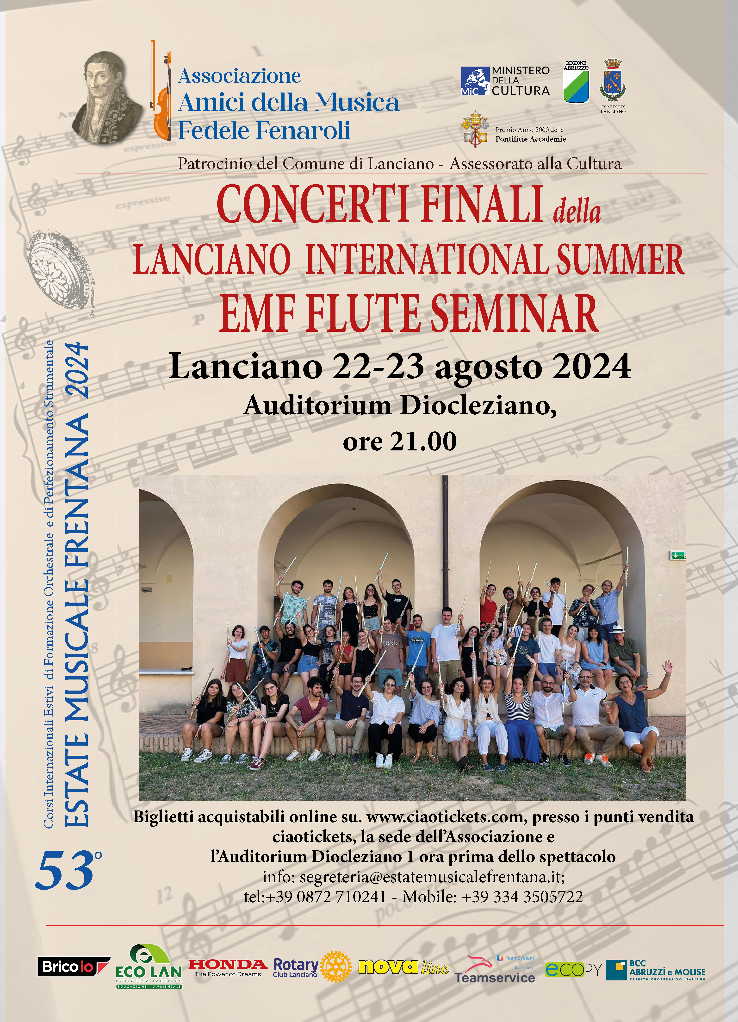 Due concerti finali per il Seminario internazionale di flauto dell&rsquo;Emf
