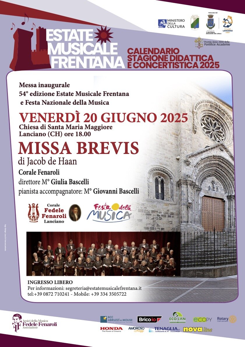 La Missa Brevis apre la 54esima stagione dell’Estate Musicale Frentana La Missa Brevis apre la 54esima stagione dell’Estate Musicale Frentana