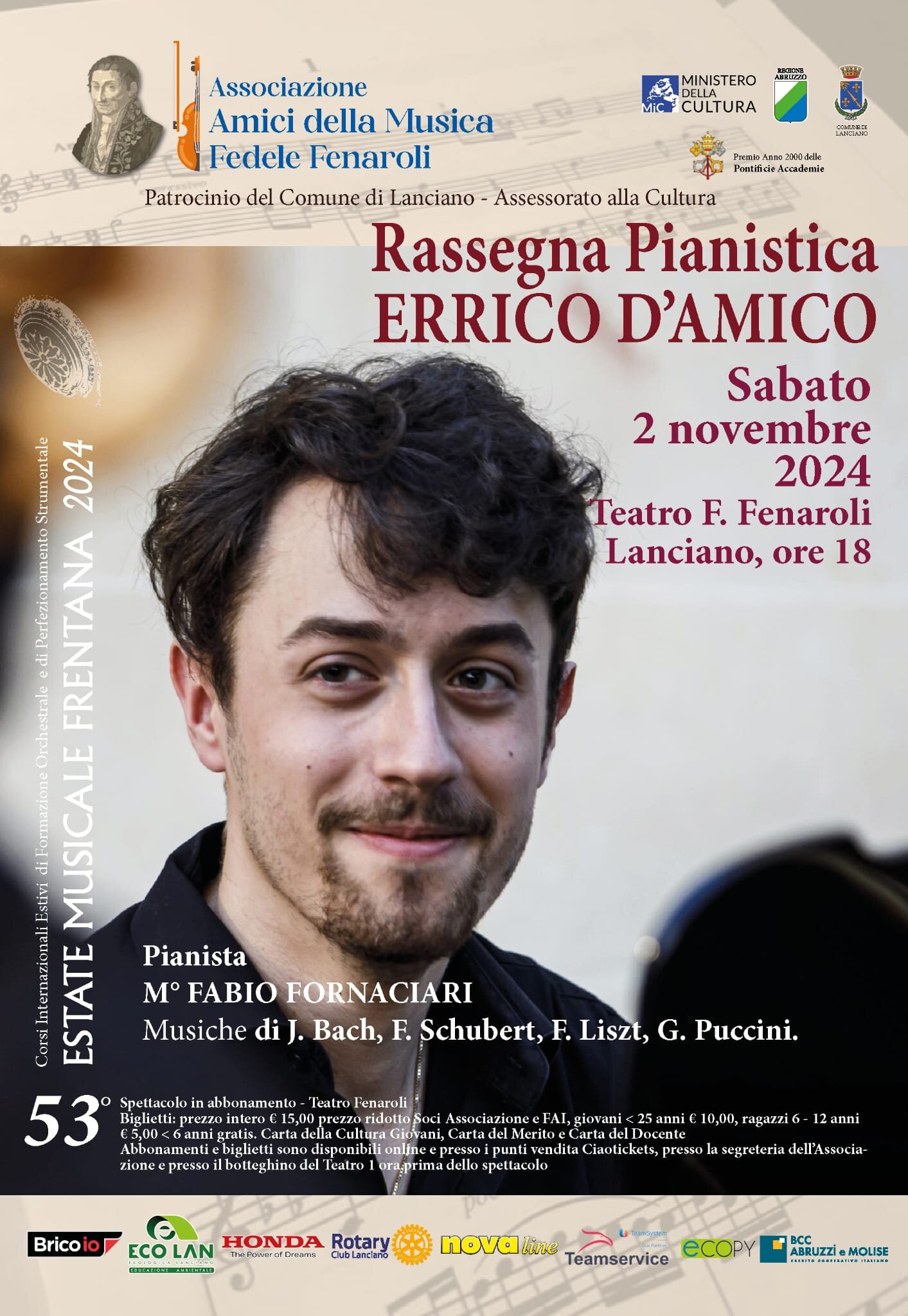 Emf 2024: il giovane Fabio Fornaciari protagonista della rassegna pianistica &ldquo;Errico D&rsquo;Amico&rdquo;