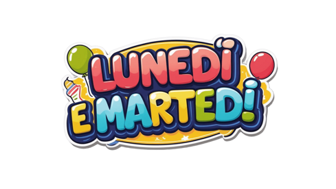 tasto da premere che serve a selezionare i giorni lunedì e martedì scritti in italiano per prenotare una festa di compleanno da tenersi allinterno di una ludoteca per bambini.688b4587b8c7f3.24014303