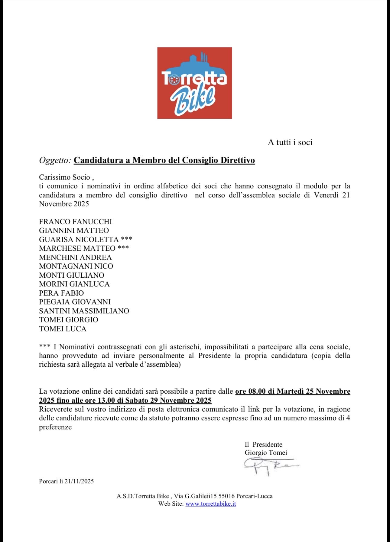 Elezioni del nuovo Consiglio Direttivo: pubblicata la lettera dei candidati e novità sulle modalità di voto Elezioni del nuovo Consiglio Direttivo: pubblicata la lettera dei candidati e novità sulle modalità di voto