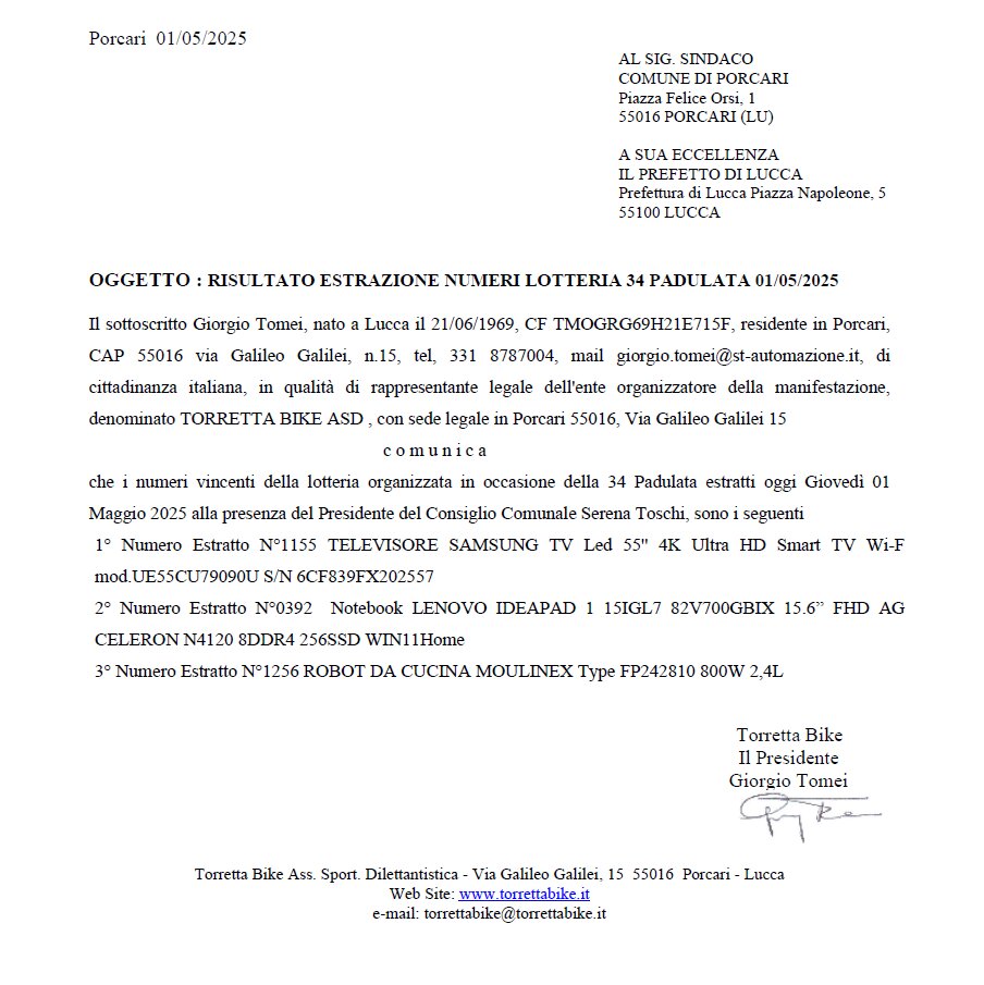 Estrazione Lotteria della Padulata 2025 Estrazione Lotteria della Padulata 2025