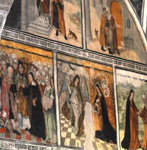 facciata affrescata sulla vita della Madonna