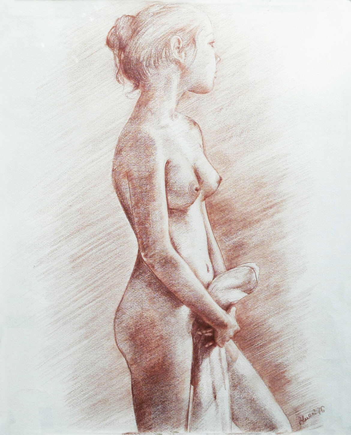 0s. la ragazza con l'asciugamano, 1976 sanguigna su carta (cm 50 x 40).jpeg