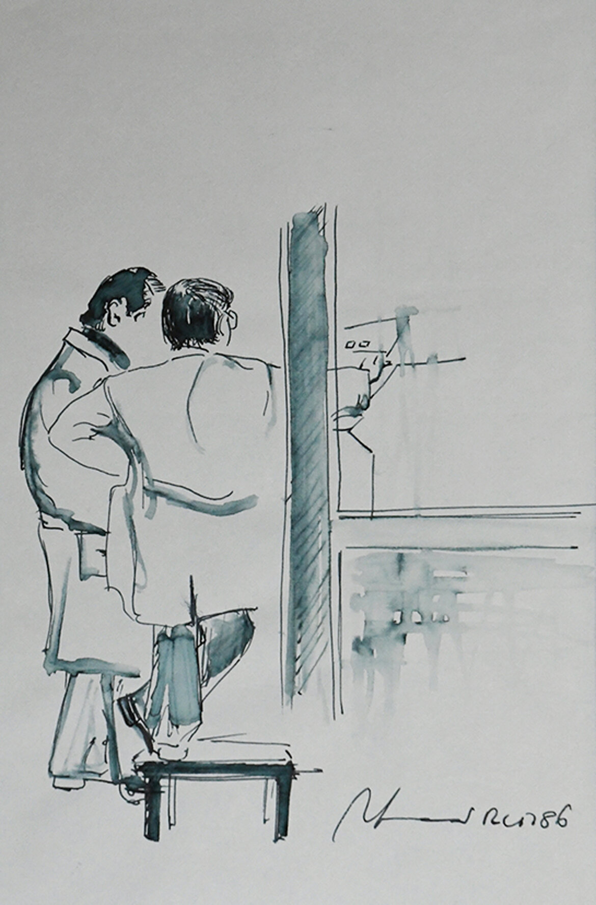 32. il lippi e il cagliesi, 1986 penna e acquarello.jpeg