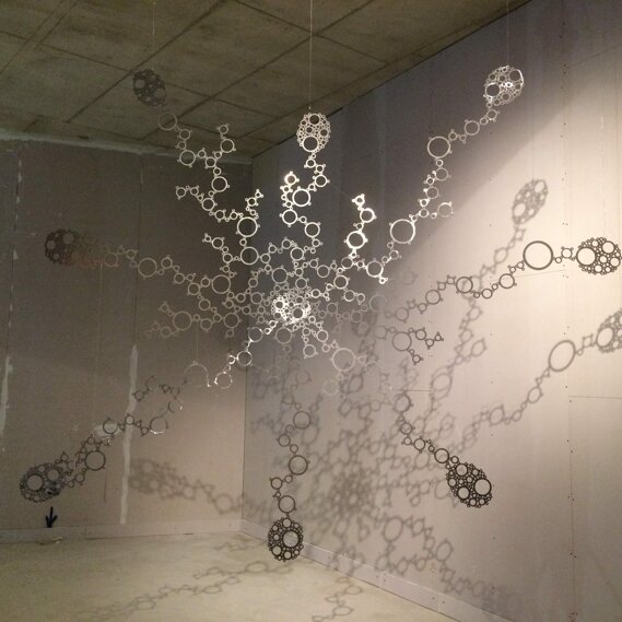 18-C11 laser cutted iron, iron wire, shadow, 300x240x0,4 cm, 2018