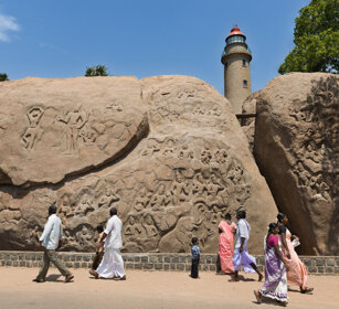 bassorilievi, bas-relieves Mamallapuram, Tamil Nadu