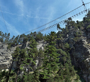 ponte tibetano sulle Gorge di San Gervasio Tibetan bridge, St. Gervasio gorges, Piedmont, Piemonte