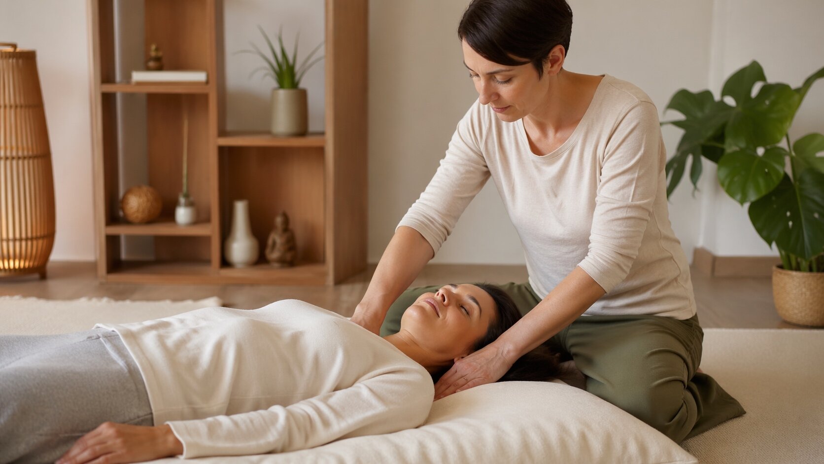 Trattamento shiatsu su collo e spalle in studio a Rovato, comodo da Brescia