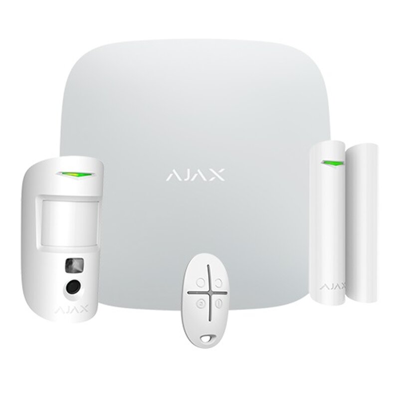 StarterKit Cam Plus Bianco: StarterKit Cam Plus Ajax - Sistema di sicurezza wireless bianco con gestione fino a 200 dispositivi