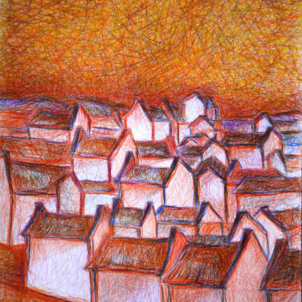 Tetti all'imbrunire Pastelli su carta, formato A3