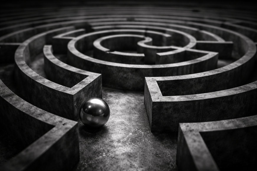 palla metallica nel labirinto circolare
