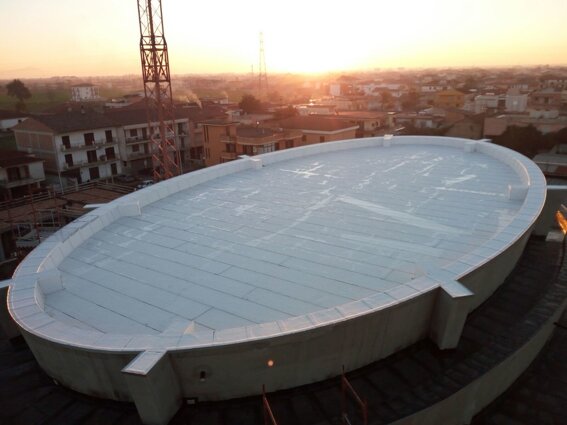 IMPERMEABILIZZAZIONE CON MEMBRANA DERBIGUM BRITE COMPLESSO PARROCCHIALE VILLA LITERNO (CE)