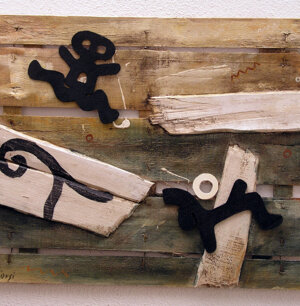 Opera, pitto-scultura su legno