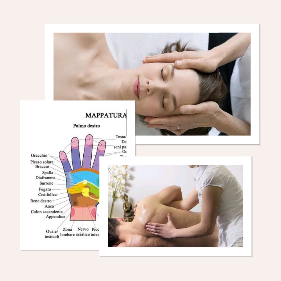 varie fasi del massaggio rilassante, alla schiena ed al viso