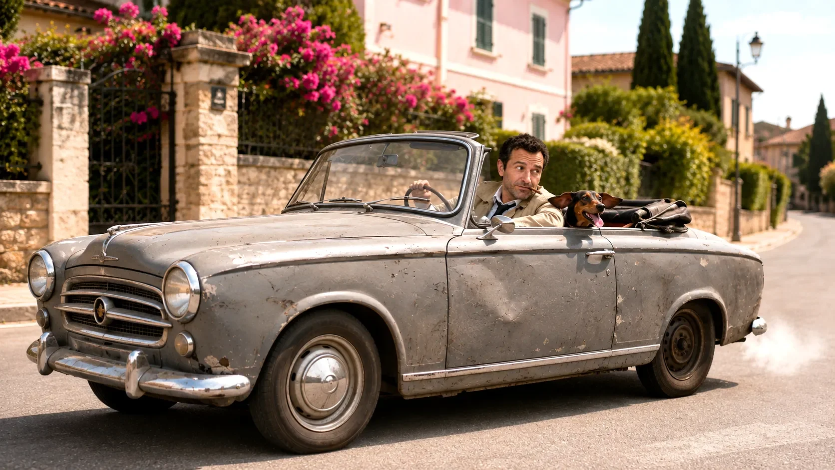 tenente-peugeot-1960-grigia-bassotto-finestrino.webp