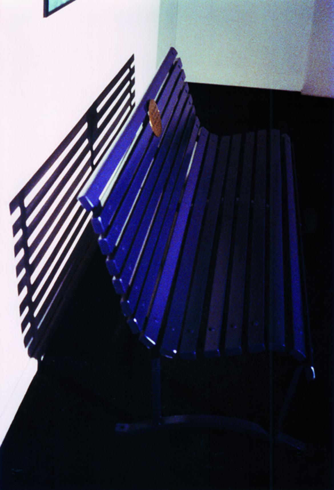 Installation: painted bench, carved brass, photos, video. Palazzo Reale, Milan
