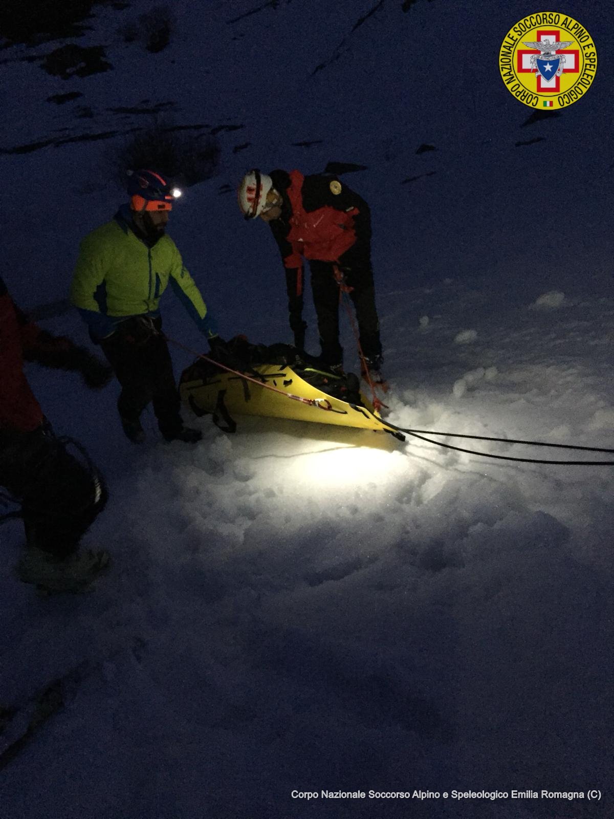 9 aprile 2019 Val di Luce (MO). Addestramento notturno per i tecnici CNSAS.